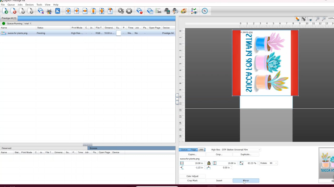 resize and mirror print in rip software