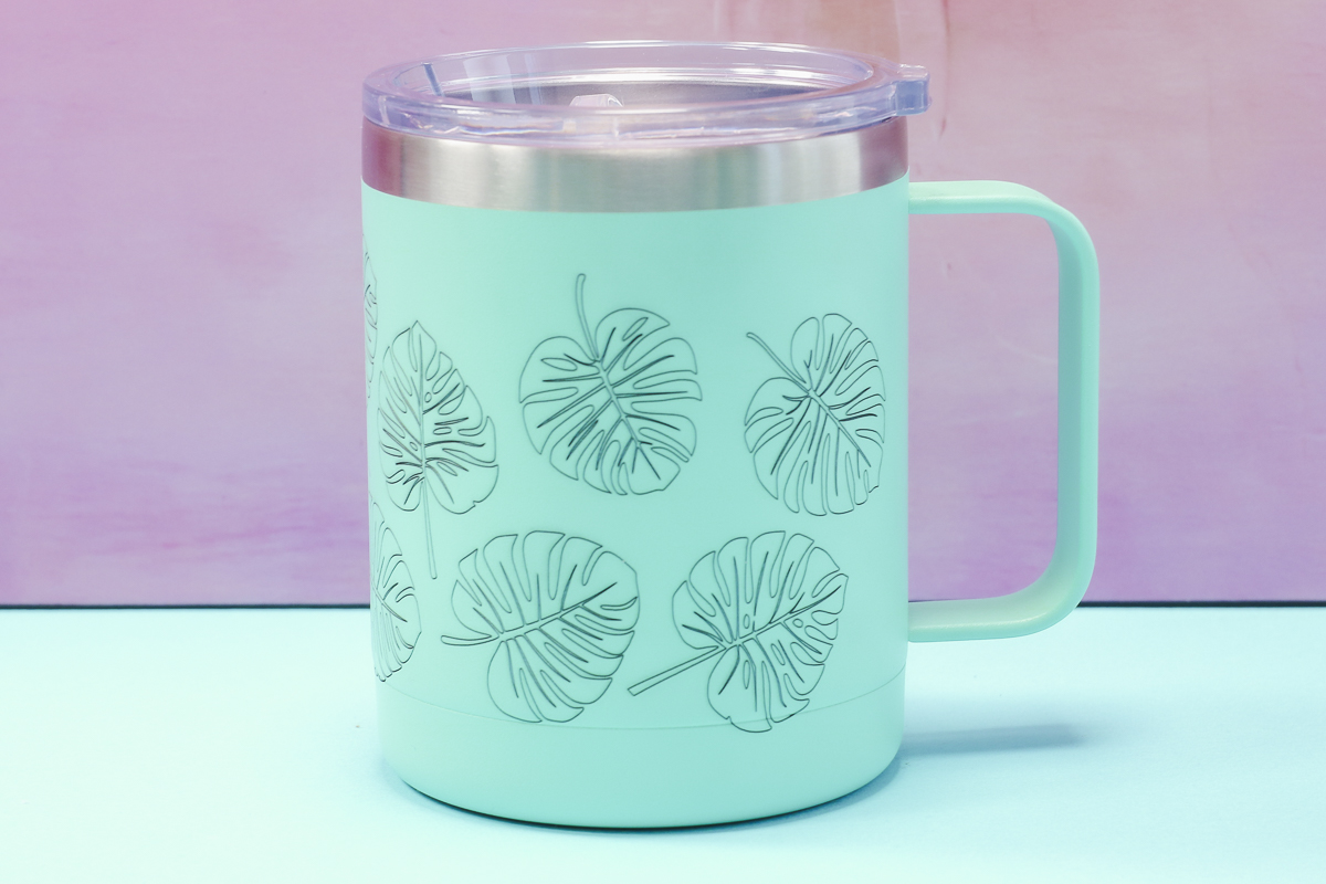 Close up of finished engraved tumbler.