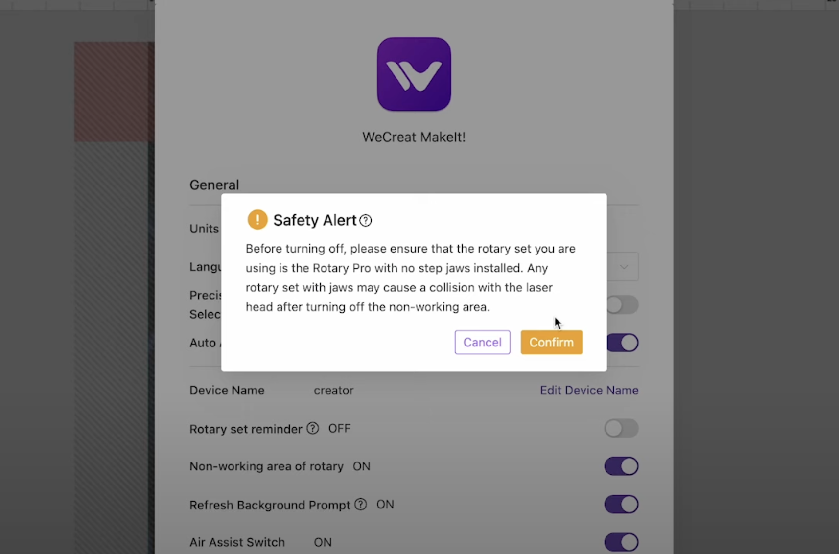 Safety warning from WeCreate MakeIt!