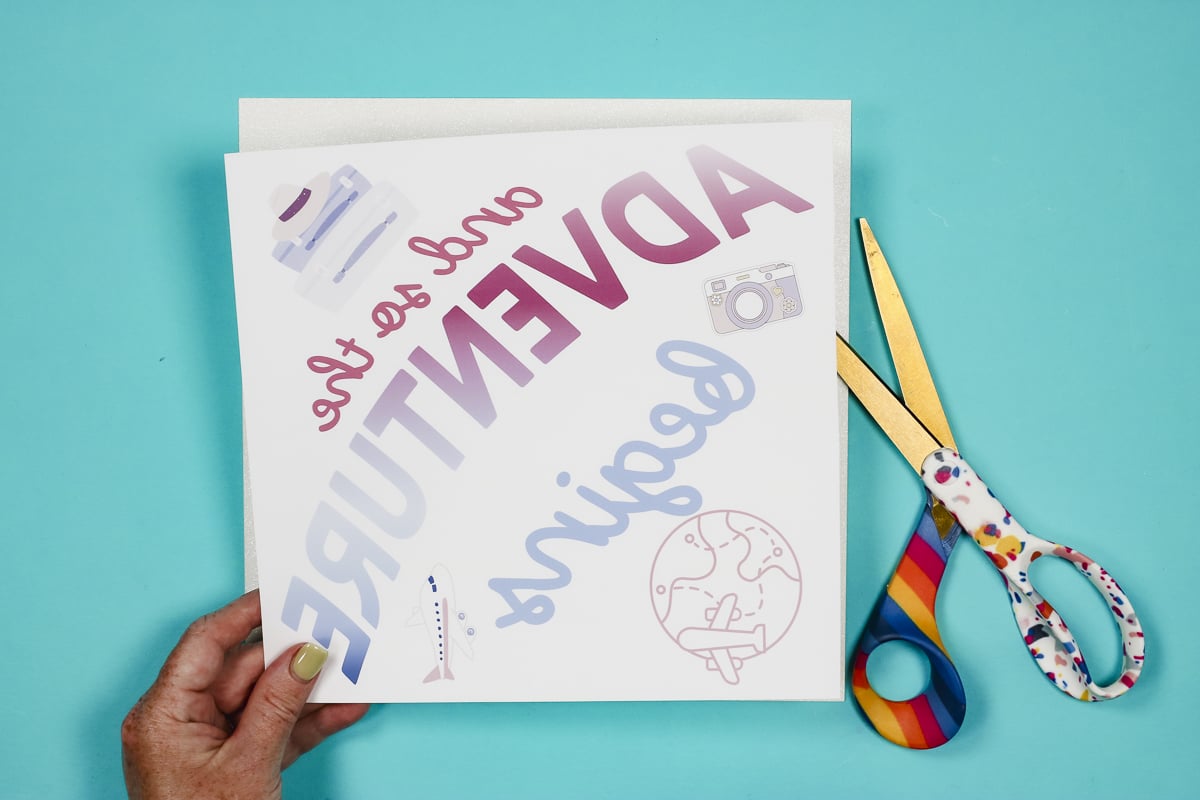 Trim design to fit glitter cardstock.