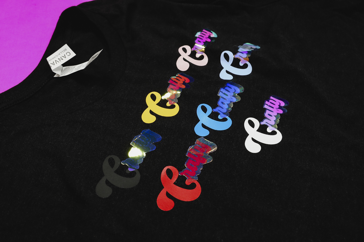 Layering holographic pearl HTV on black.