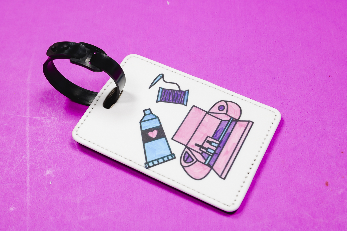 Finished luggage tag with sublimation paint.