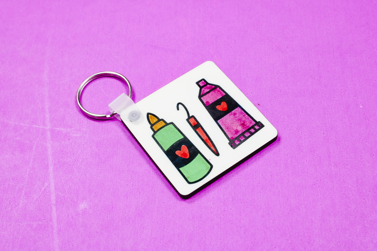 Sublimation keychain with coloring book design.