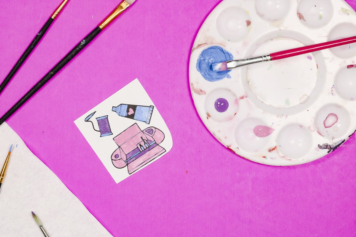 Sublimation paint on coloring book paper.