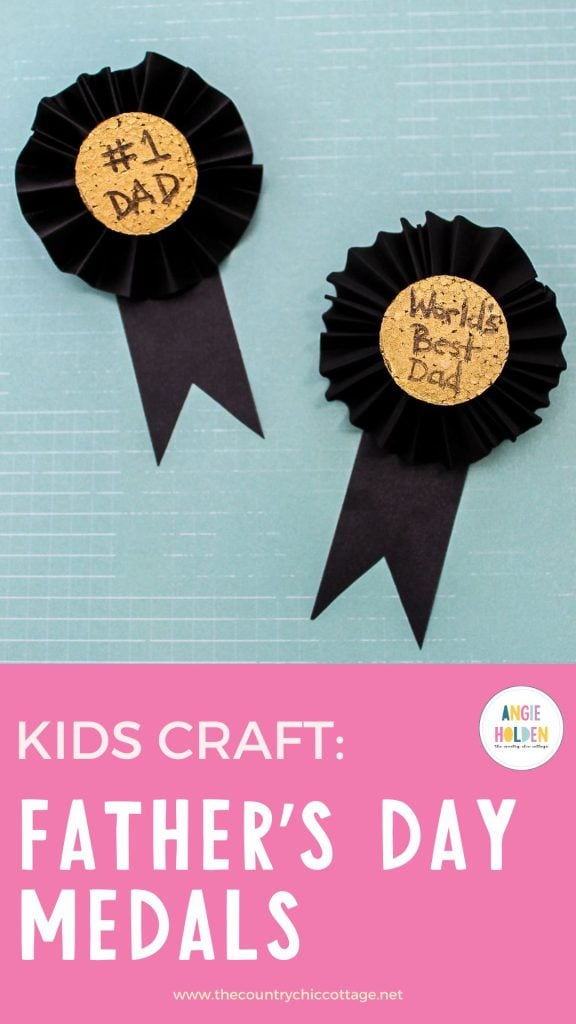 These Father's Day medals are a great craft for kids to help make for Dad. Turn the kids loose on the painting and text while you fold the ribbon and add a pin. Dad will be proud to wear these medals on his big day! Pins for Dad