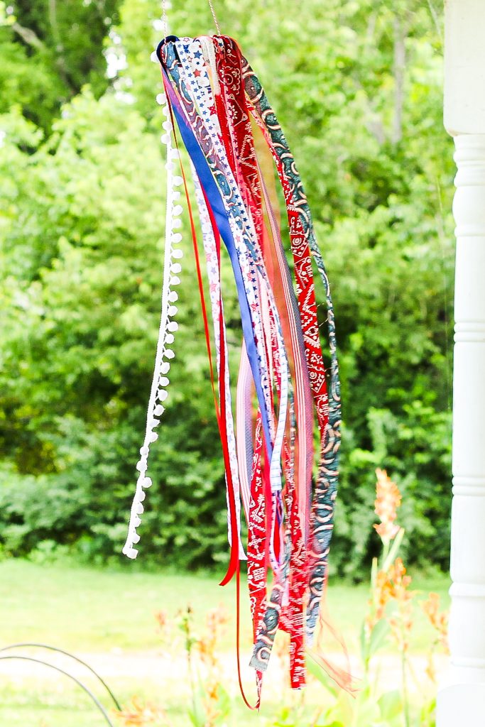 hanging windsock in red white and blue