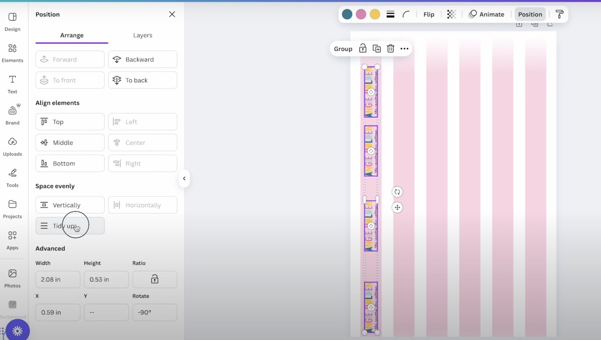 Upload design and rotate and resize as needed.