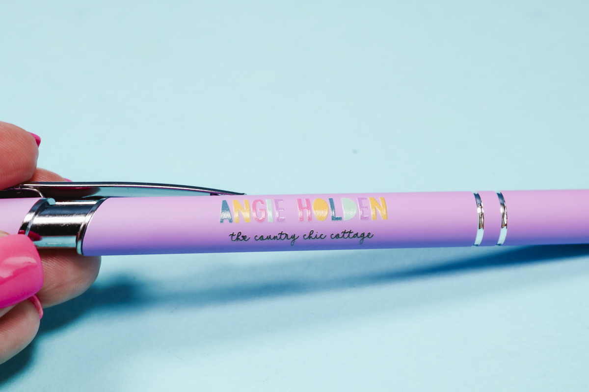 Purple pen with logo printed on eufyMake E1 printer.