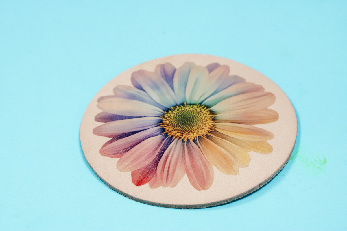 UV printed leather coaster.