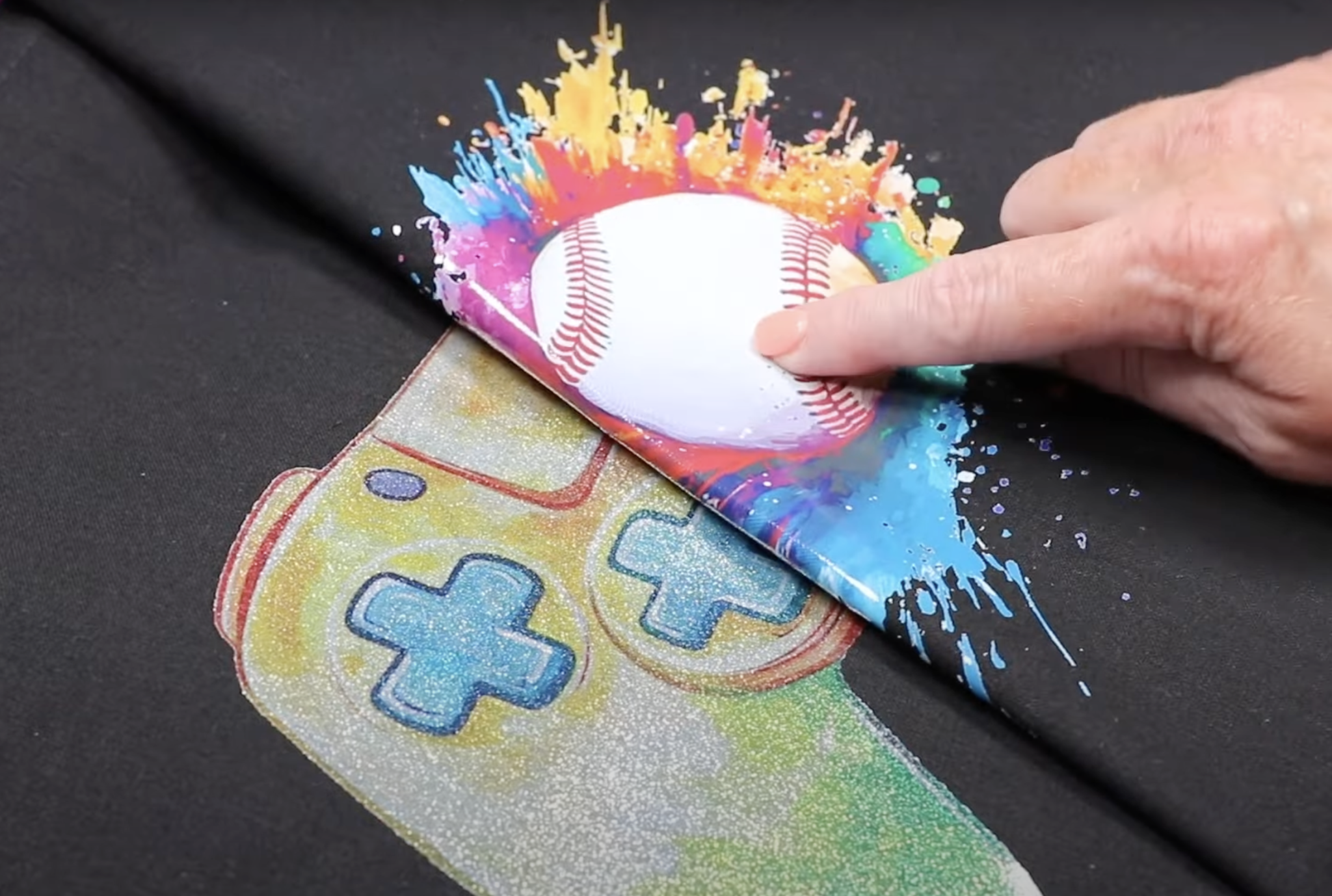 Comparing white toner and glitter transfer designs.