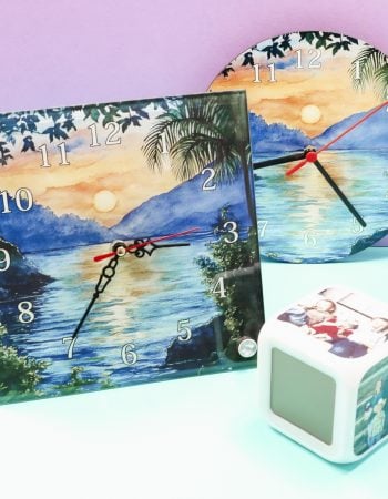 sublimation clocks on a table