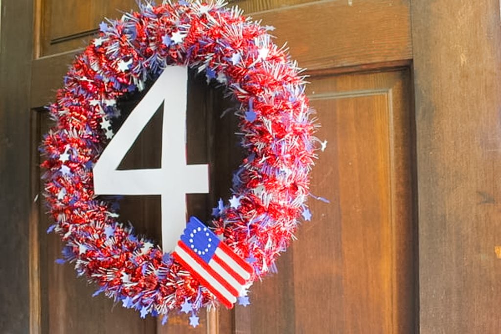 Patriotic wreath made with a pool noodle