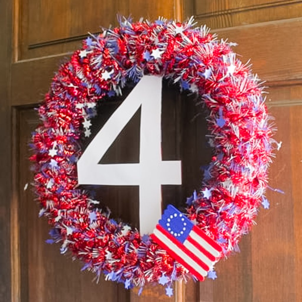 Pool noodle wreath for 4th of July