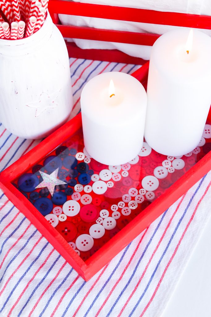 Candles on button 4th of July tray