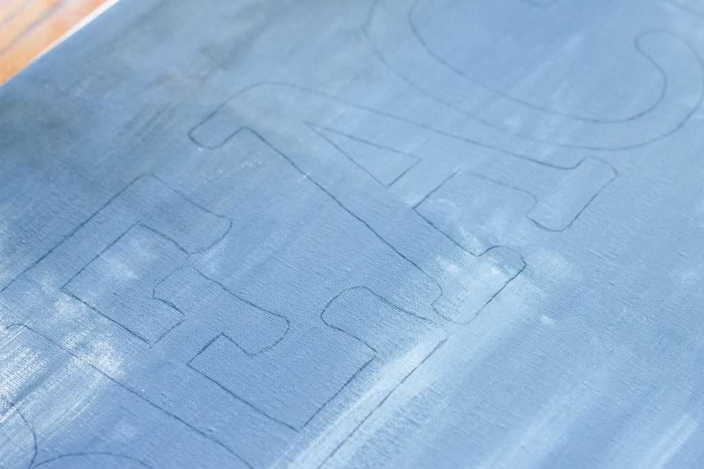 Ballard Designs Knock Off Beach Sign -- a great technique for getting a rusty appearance on a painted sign easily. You probably already have the secret ingredient in your kitchen! letters traced on painted sign
