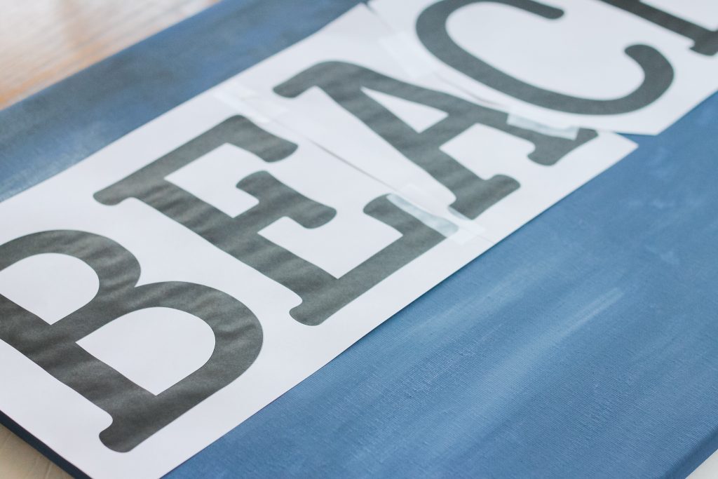 Ballard Designs Knock Off Beach Sign -- a great technique for getting a rusty appearance on a painted sign easily. You probably already have the secret ingredient in your kitchen! adding printed letters to sign