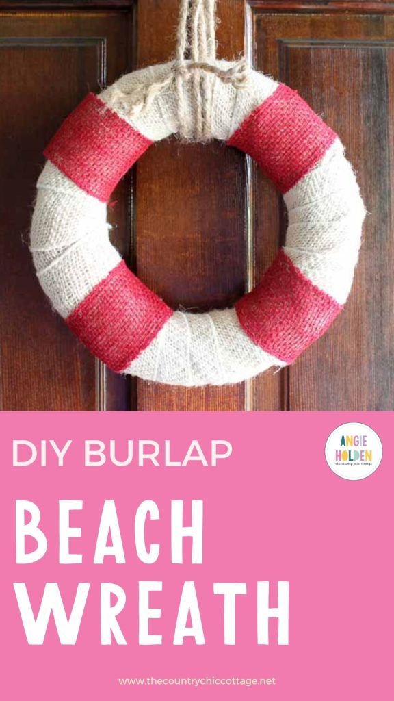 Burlap beach wreath hanging on a door