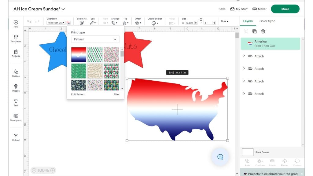 red, white and blue pattern added to US map shape