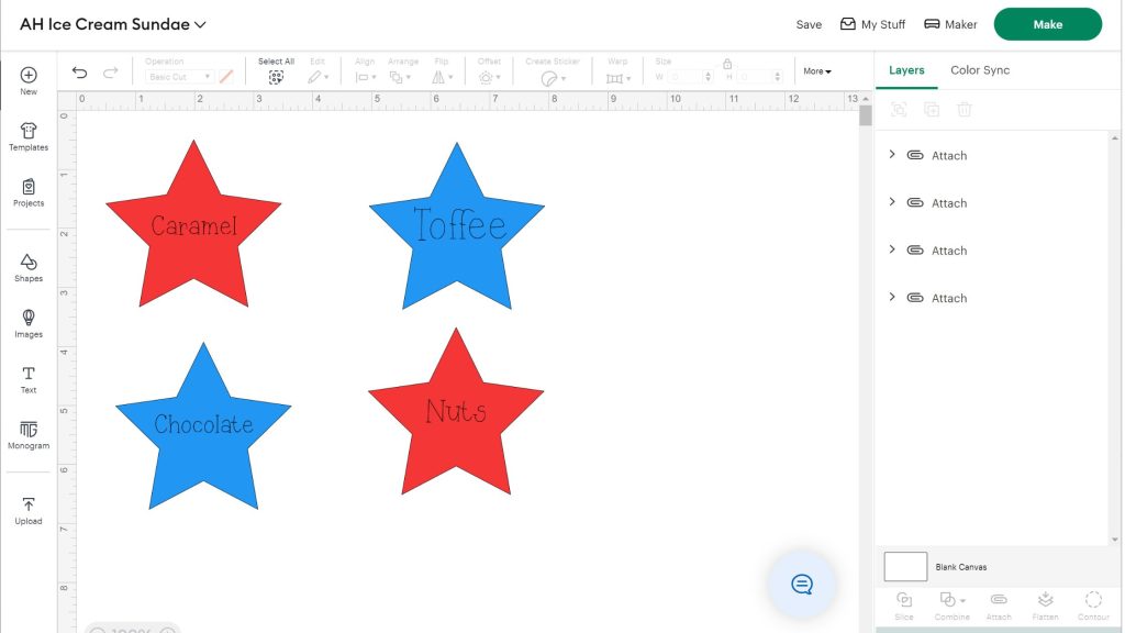 Adding text to stars in Cricut design space