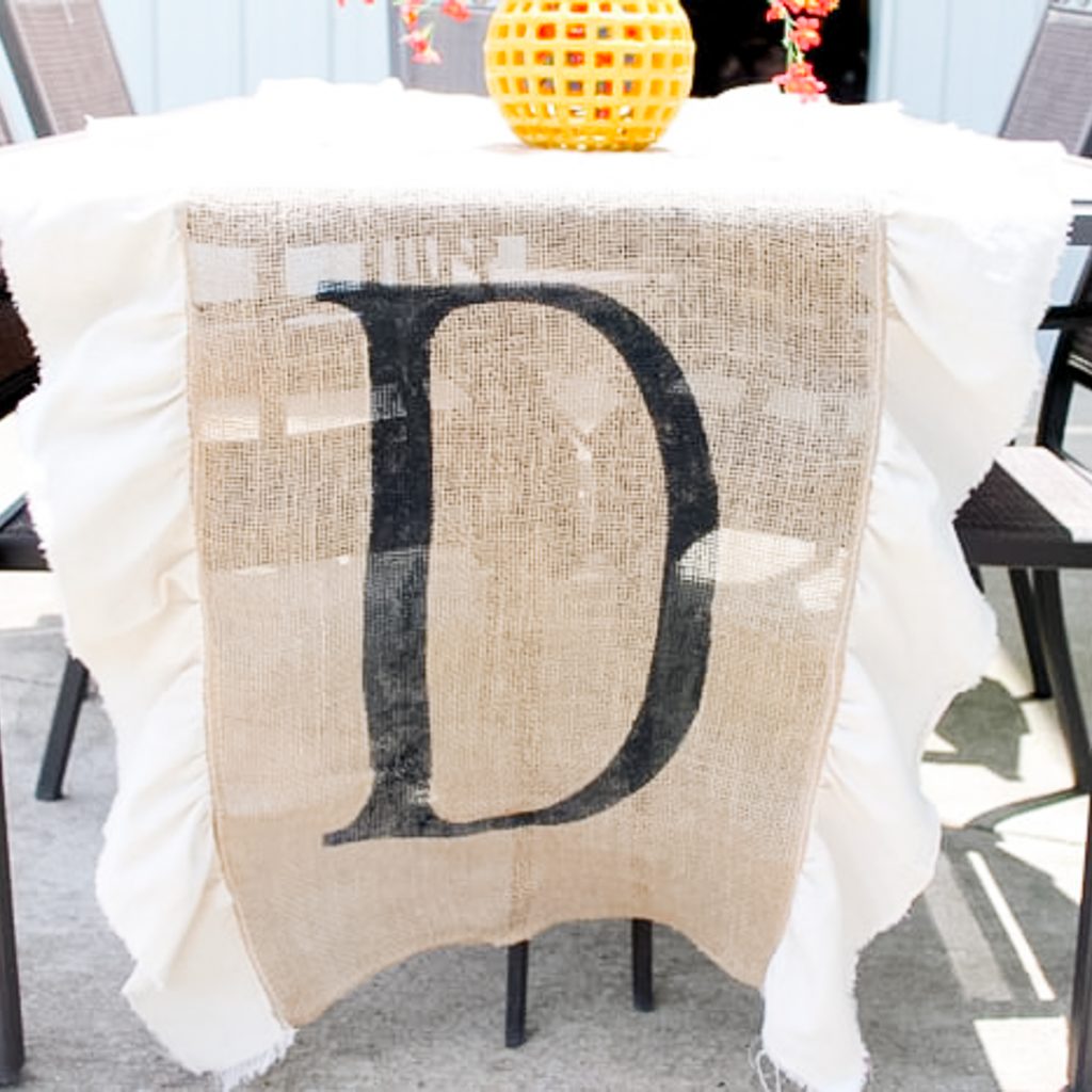Monogrammed burlap runner with ruffles
