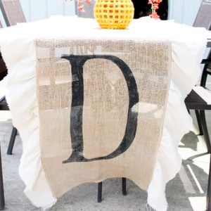 Monogrammed burlap runner with ruffles