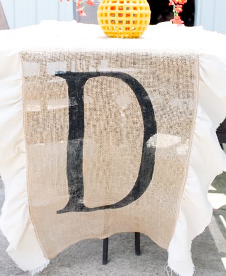 Monogrammed burlap runner with ruffles