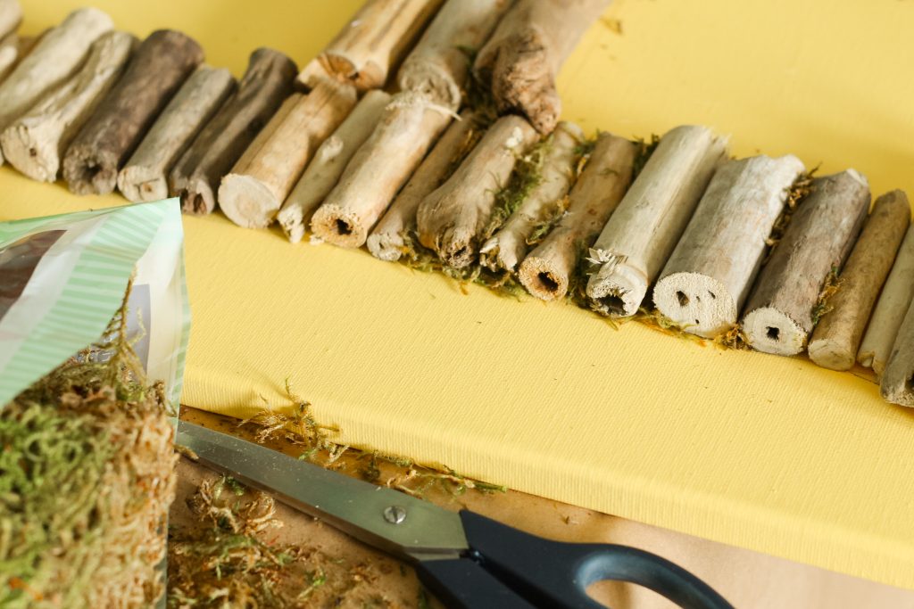 wood and moss glued to canvas