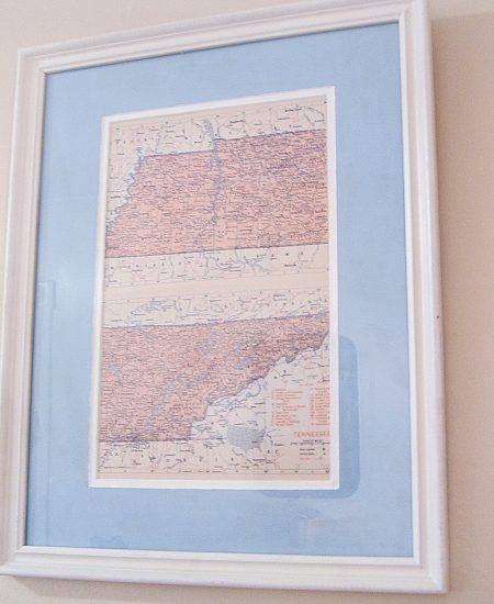 map of Tennessee in an upcycled frame