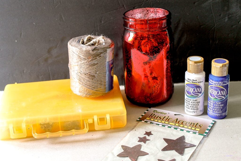 Supplies to make patriotic jar for summer