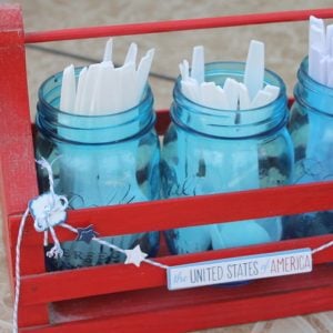 blue jars with utensils
