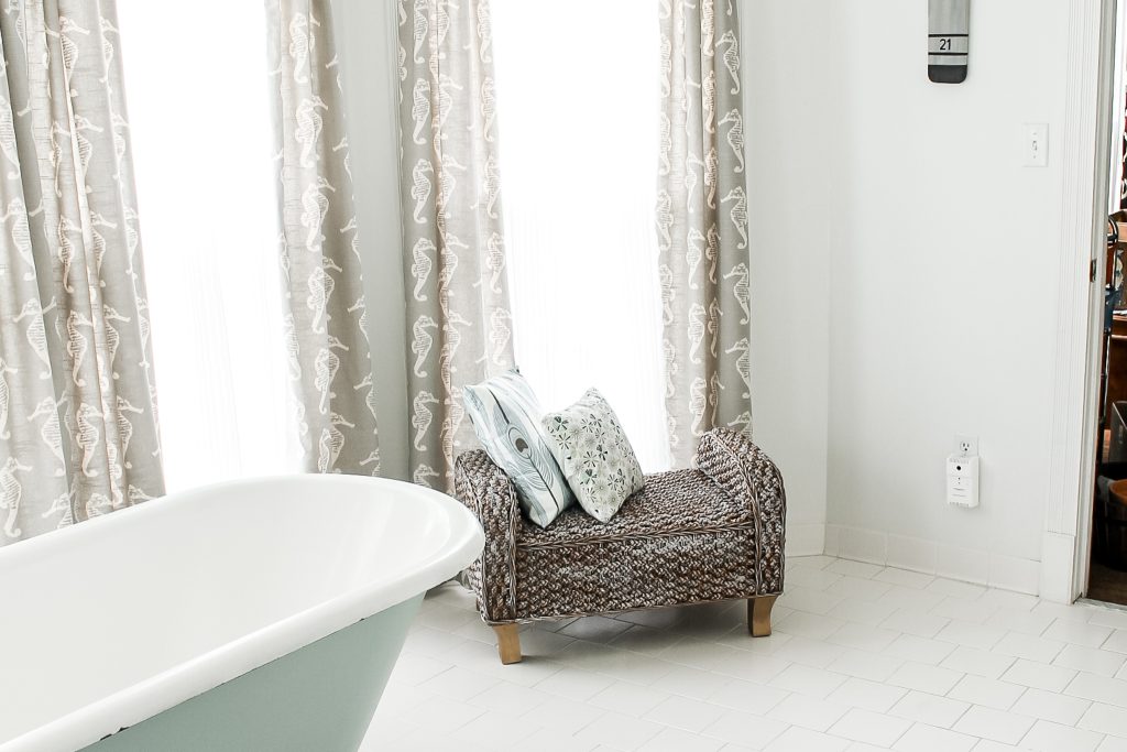 small bench with throw pillows