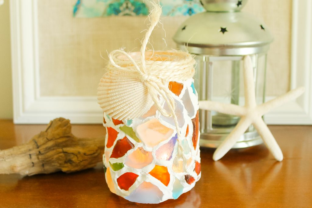 mason jar with glass and clay grout