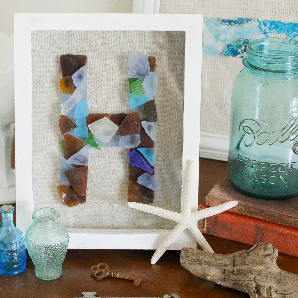 sea glass monogram art in a frame