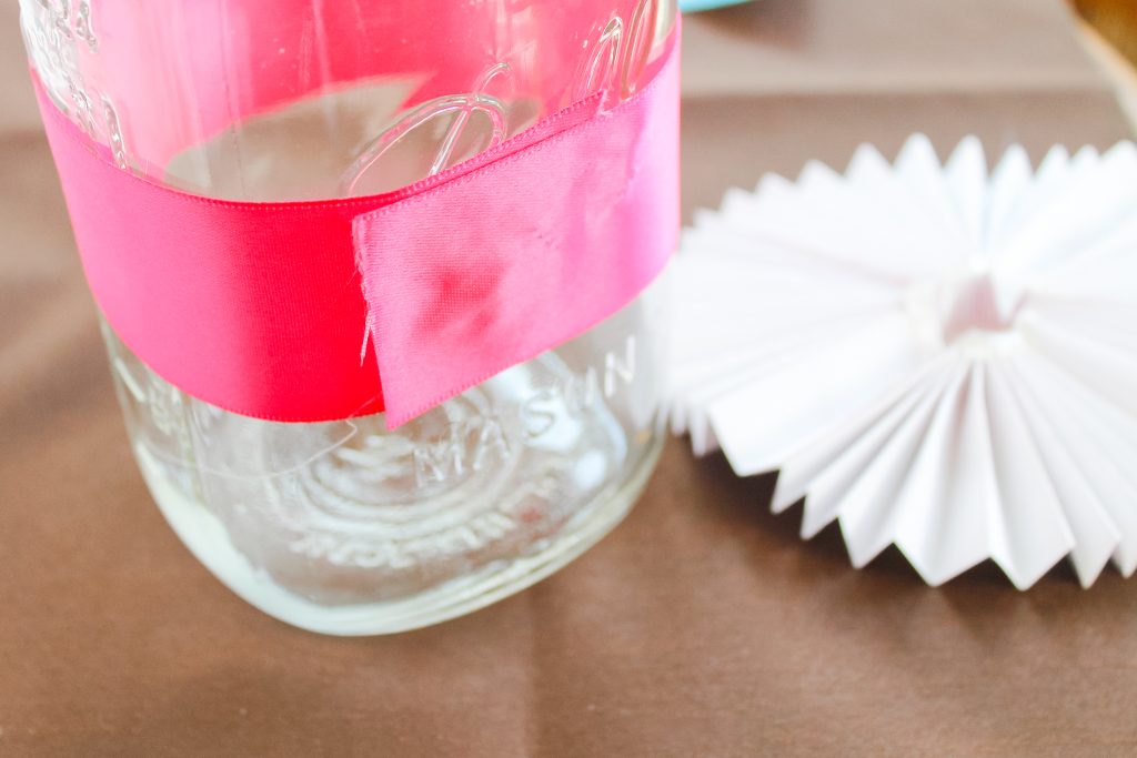 gluing ribbon to mason jar
