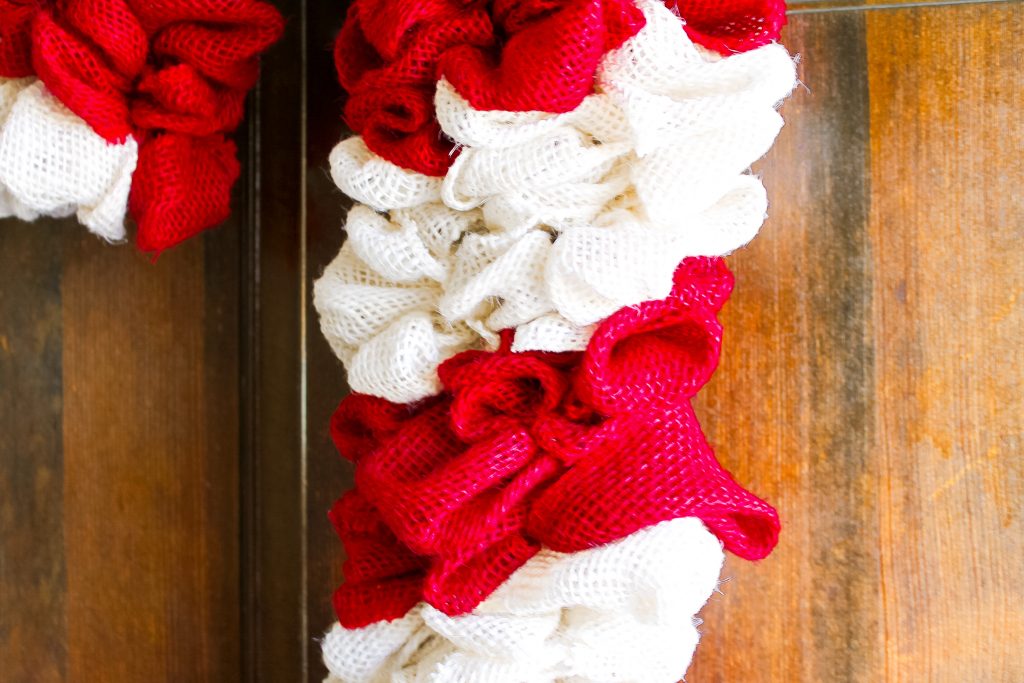 burlap ribbon used to make candy cane wreath