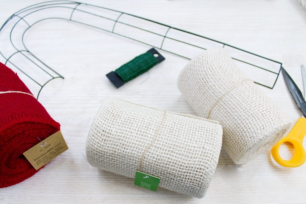 supplies for burlap candy cane wreath