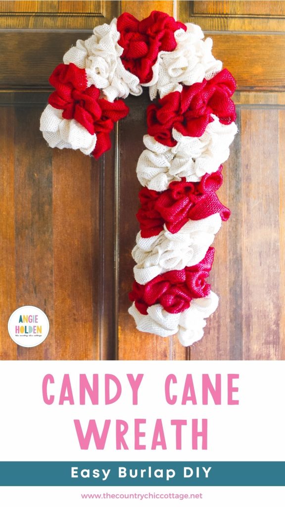 Adorable candy cane wreath hanging on a door