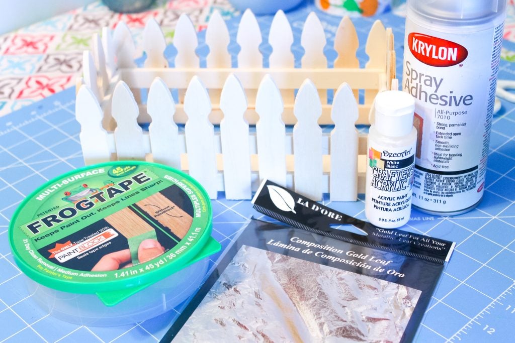 Supplies to make a gold leaf planter box