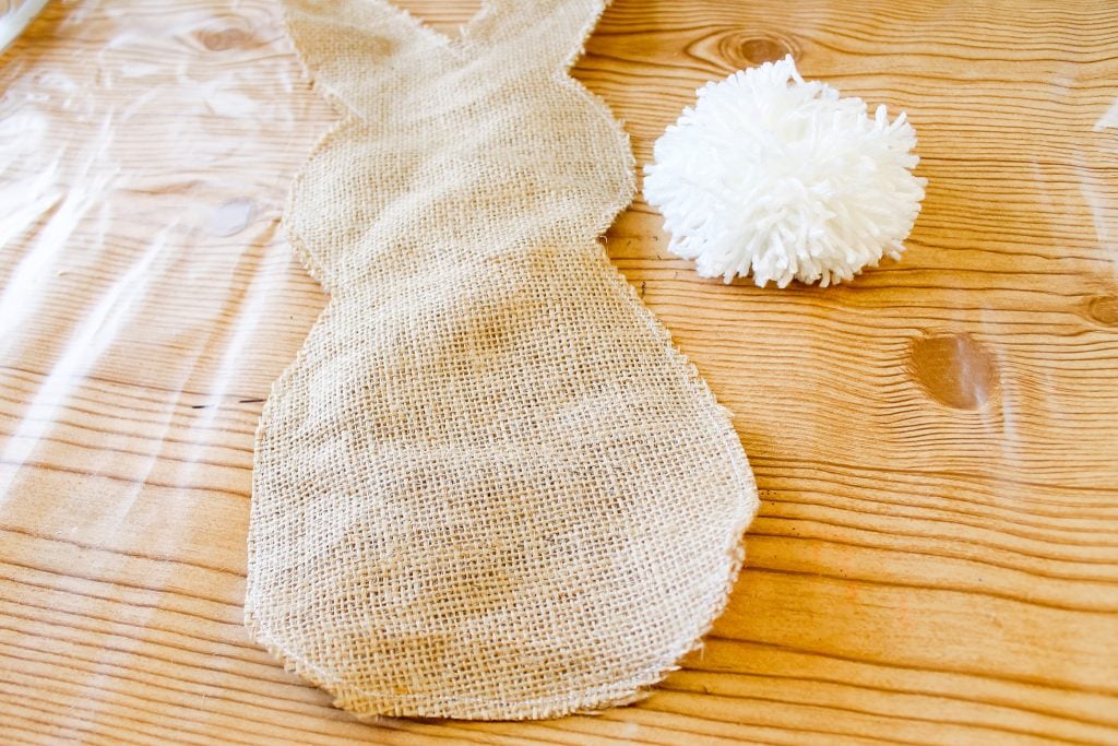 burlap bunny with yarn pompom