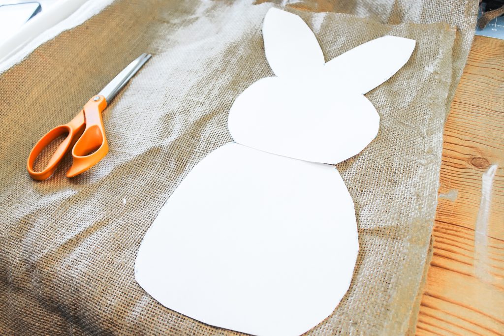 bunny pattern placed on burlap