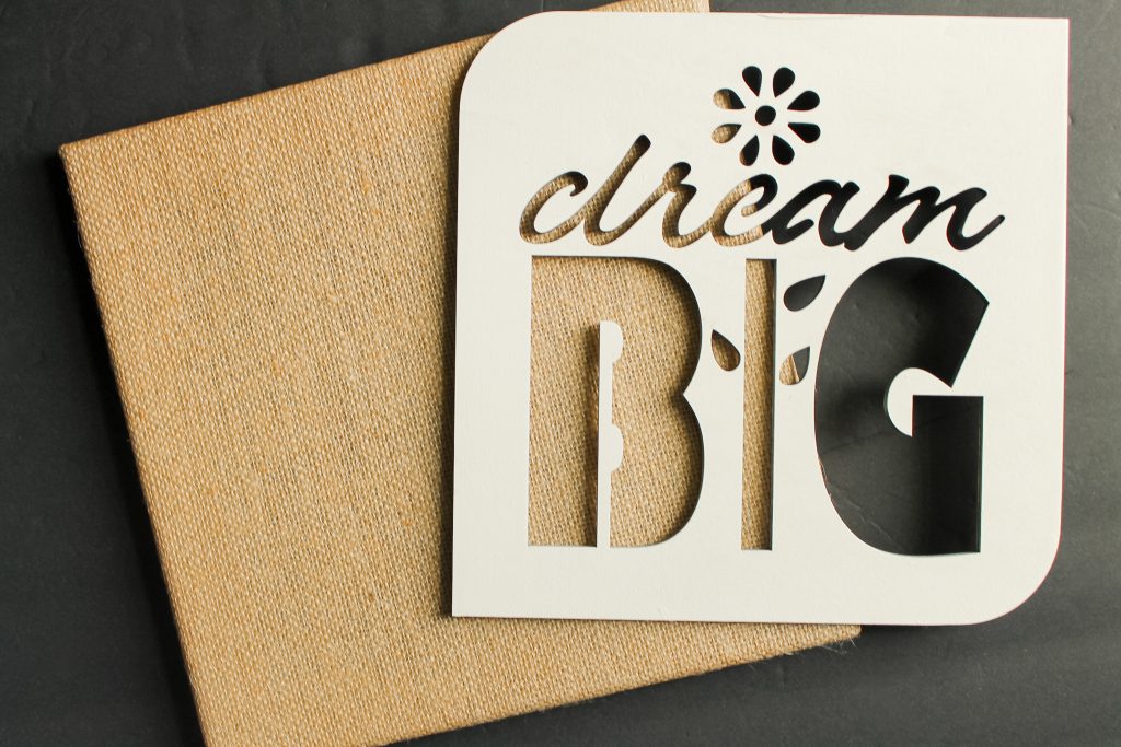burlap canvas with wood cutout