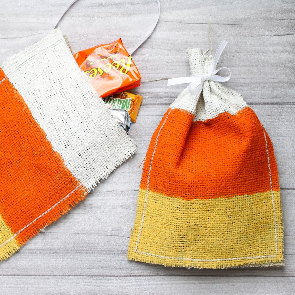 burlap sewn with ribbon topper