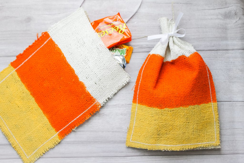 filling burlap treat bags