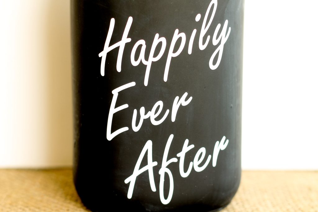 white vinyl on chalkboard painted jar