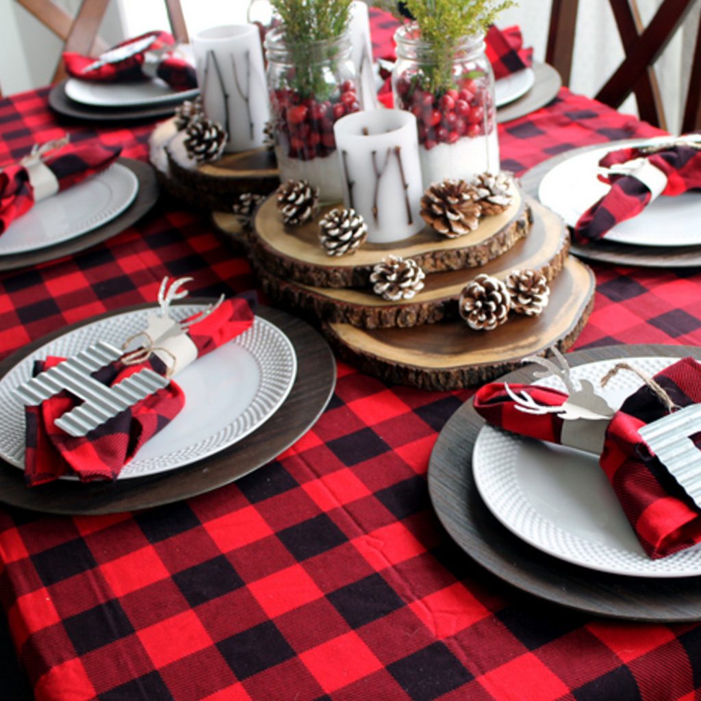 buffalo plaid tablecloth and napkins