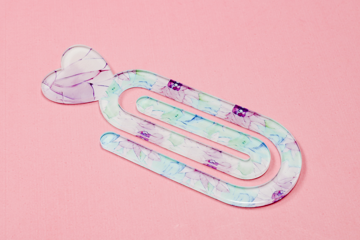 Close up of heart top sublimation paper clip.
