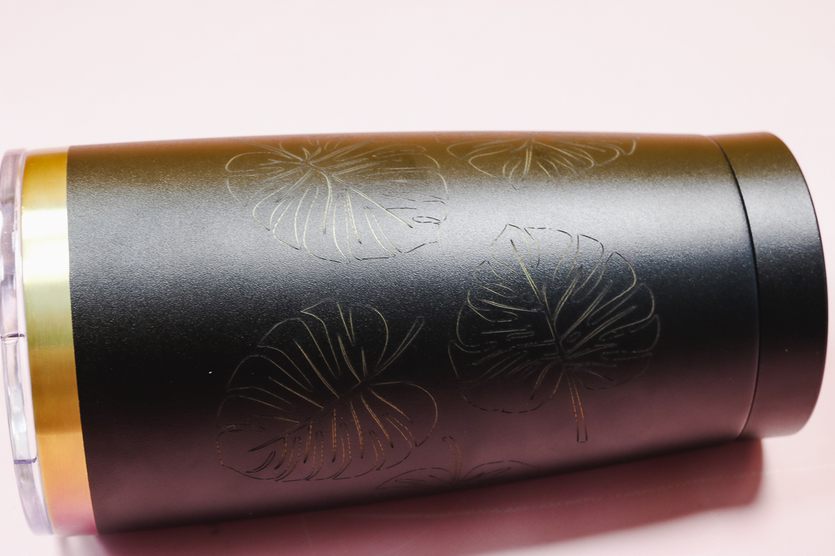 Engraved tumbler with WeCreat Lumos laser.