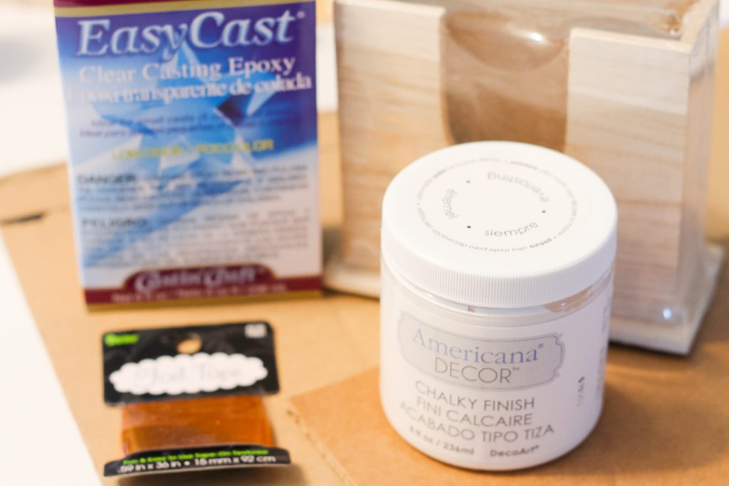 chalk paint, coasters, foil tape and epoxy kit
