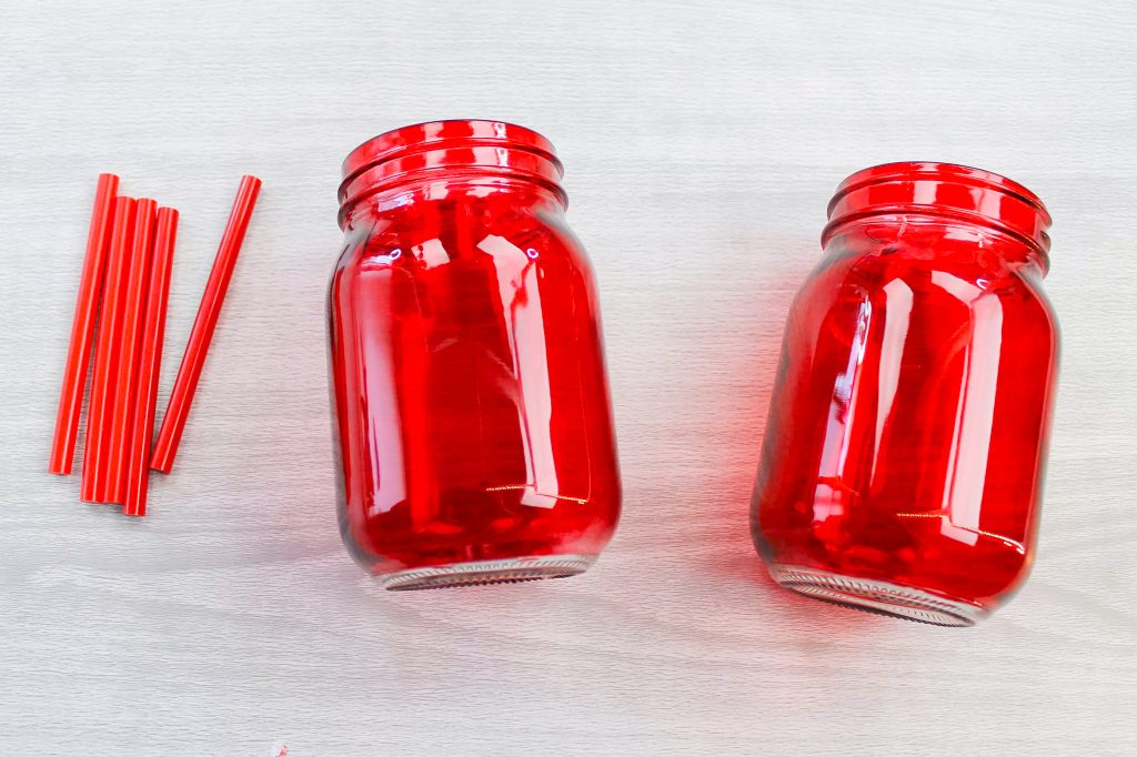 red gluesticks and red mason jars