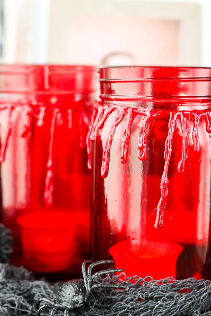 melted red glue on mason jars